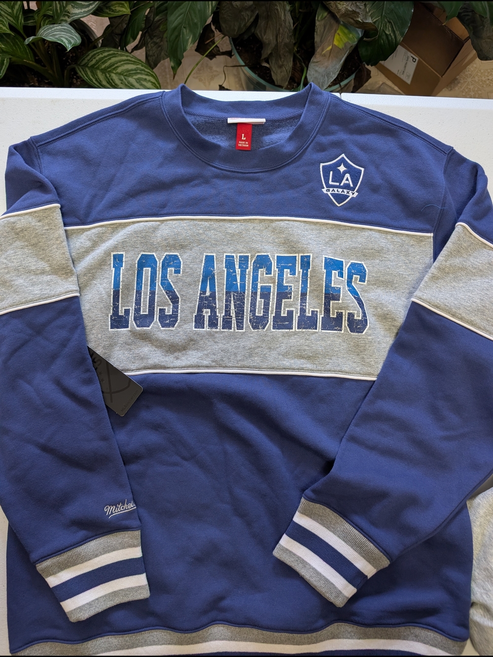 Mitchell & Ness Navy and Gray Los Angeles Galaxy Crewneck Sweater